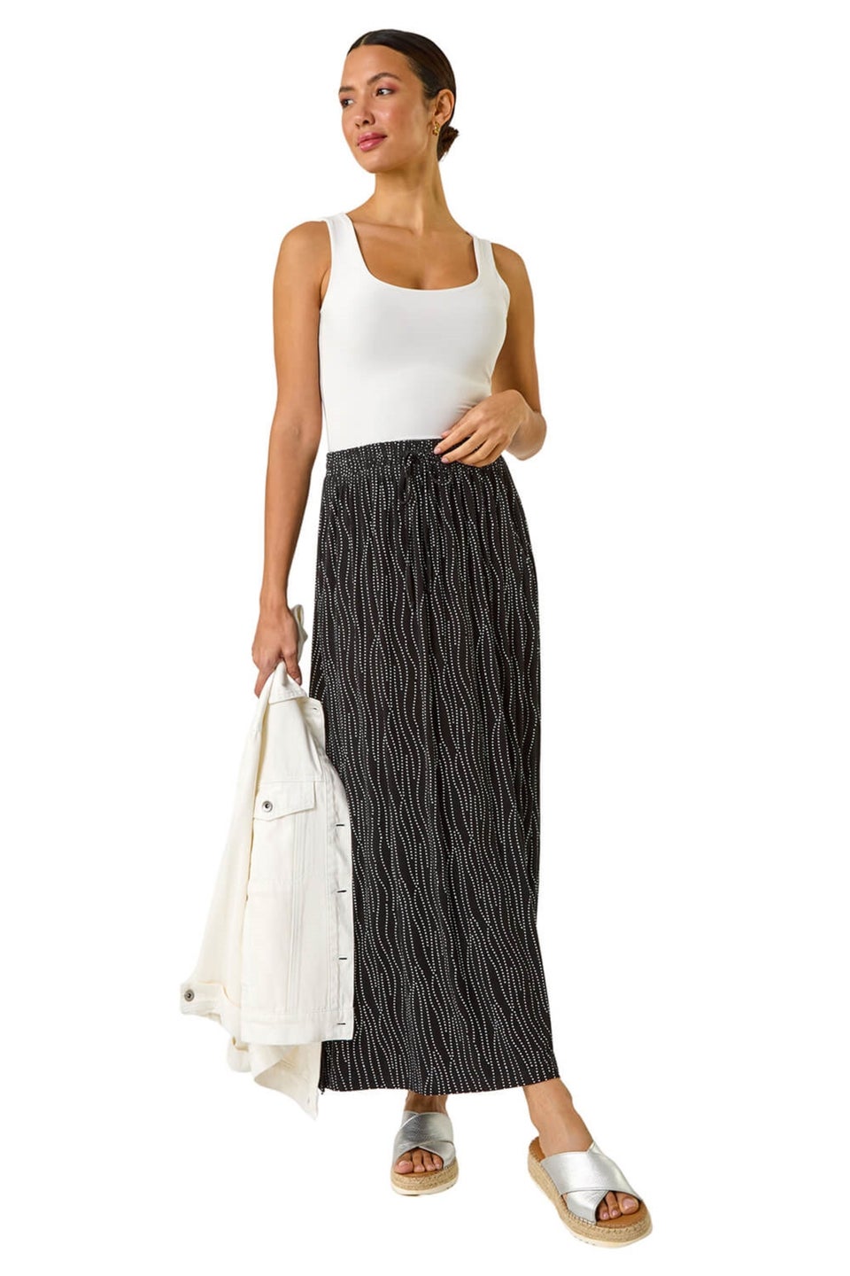 Roman Black Swirl & Spot Print A-line Skirt