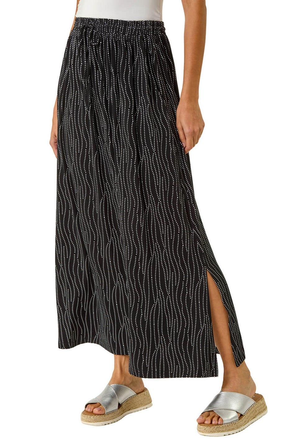 Roman Black Swirl & Spot Print A-line Skirt