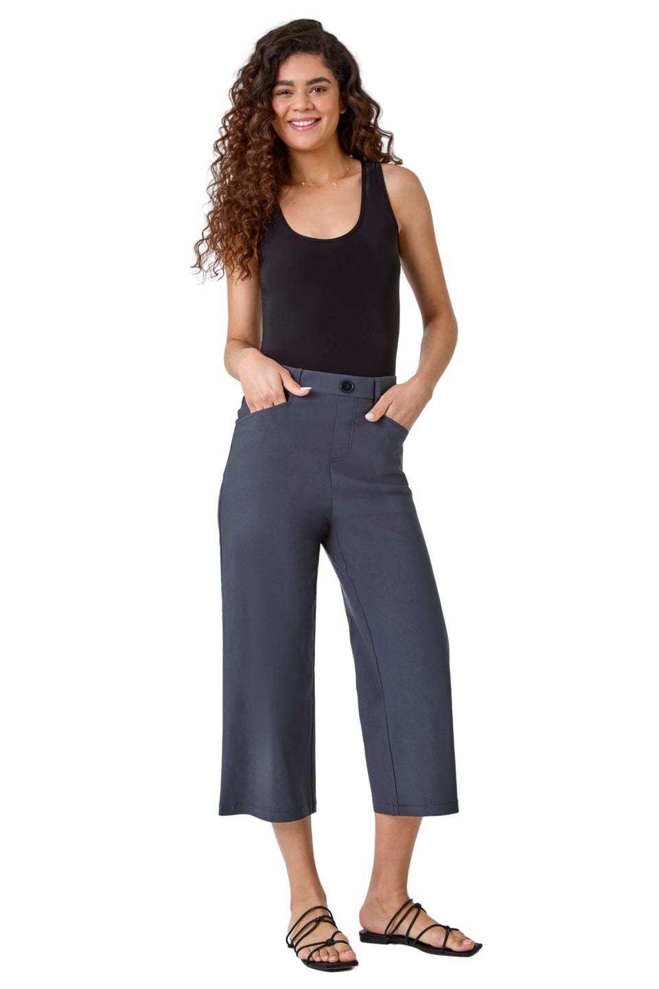 Roman Dark Grey Cropped Stretch Culotte
