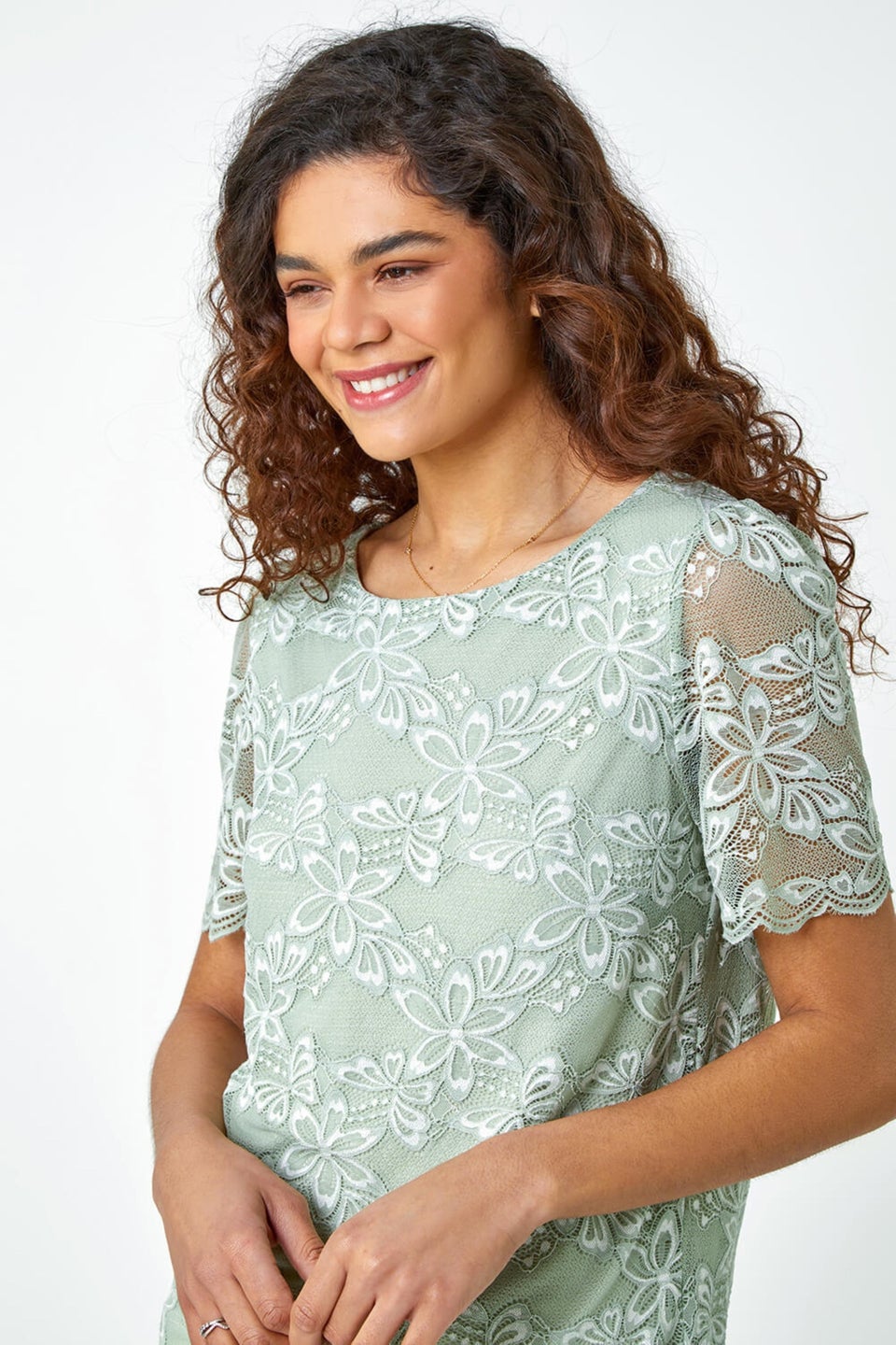 Roman Sage Floral Stretch Lace Top