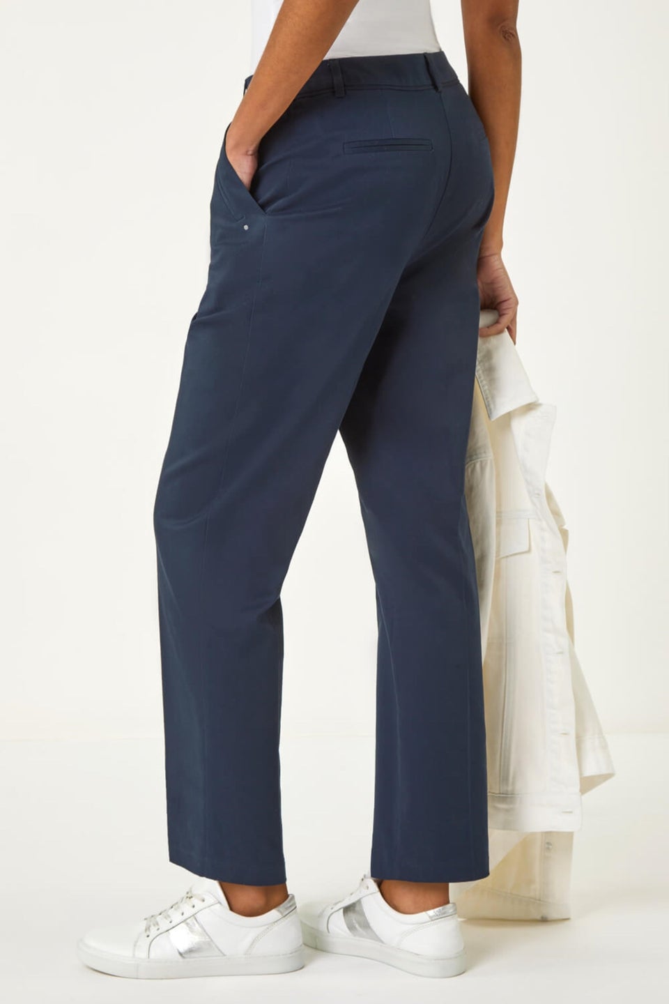 Roman Navy Cotton Full Length Stretch Trouser