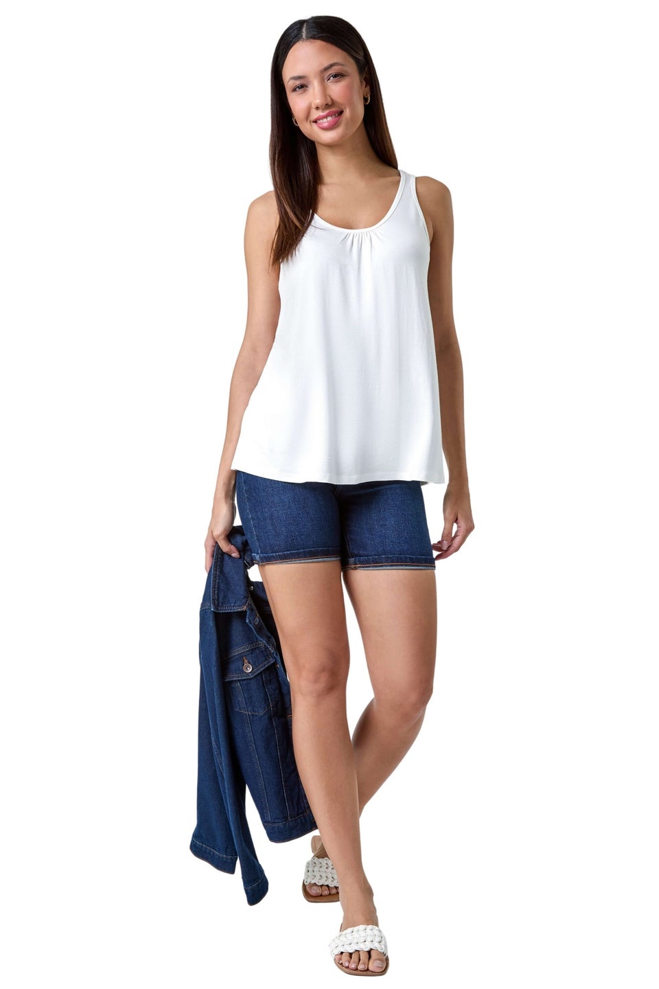 Roman Ivory Plain V-Neck Stretch Jersey Vest Top