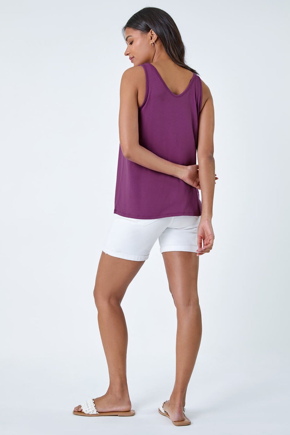 Roman Mauve Plain V-Neck Stretch Jersey Vest Top