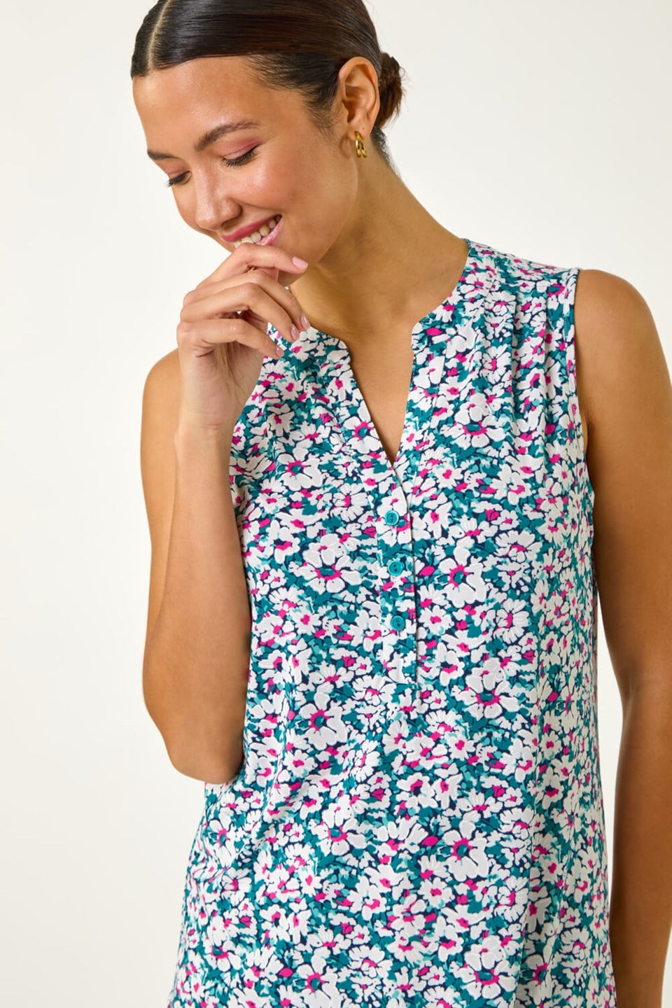 Roman Pink Textured Floral Print Vest Top