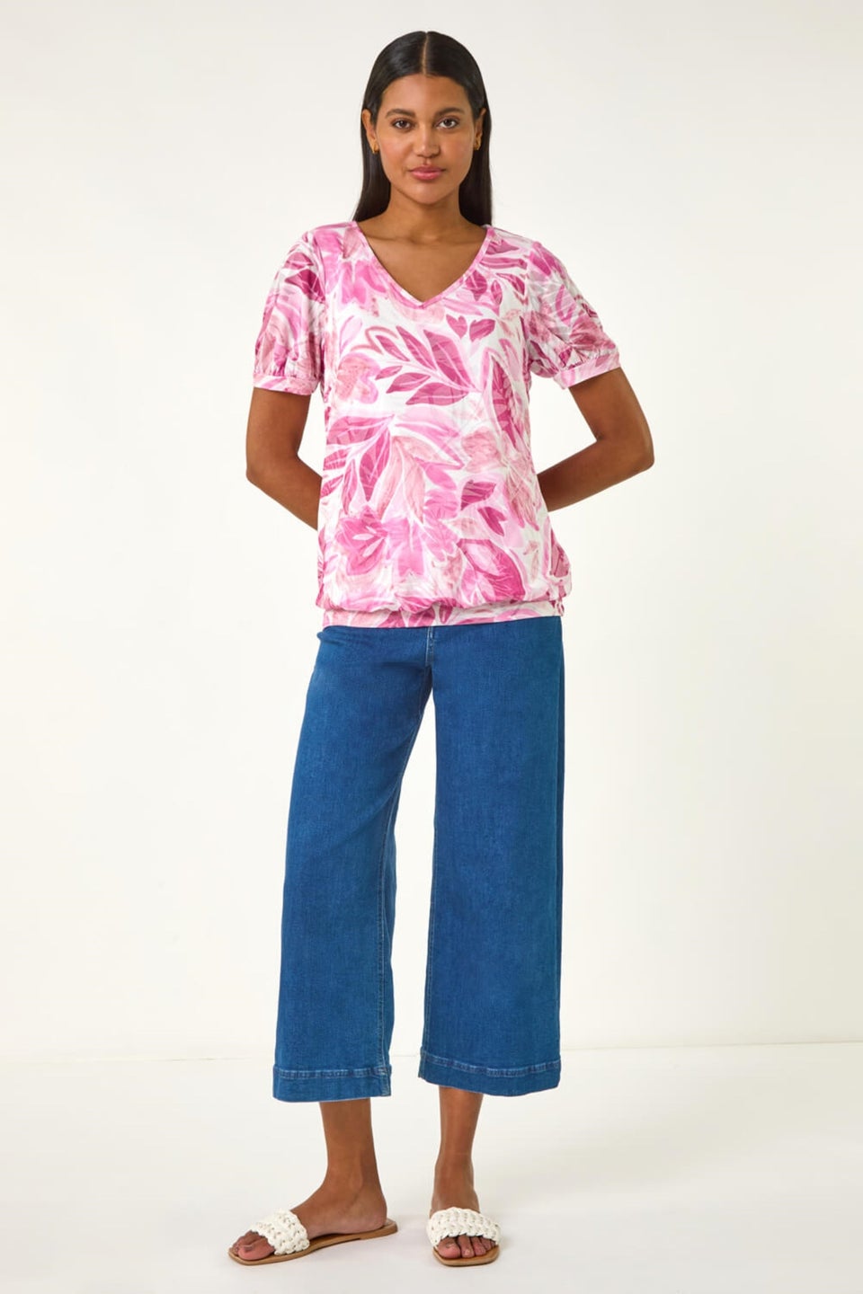 Roman Pale Pink Floral Print Burnout V-Neck Top