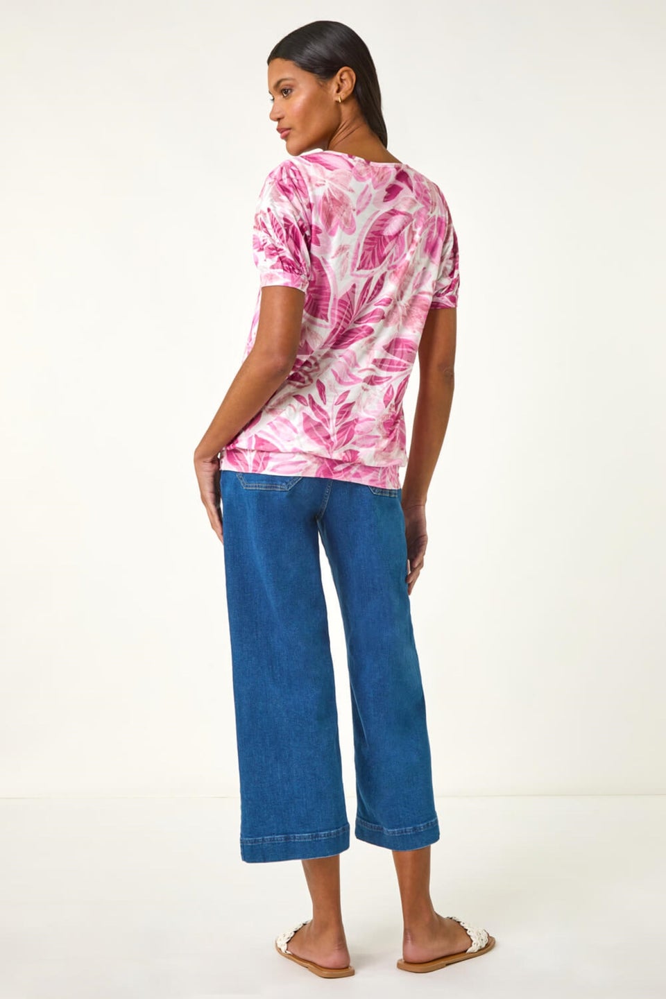 Roman Pale Pink Floral Print Burnout V-Neck Top