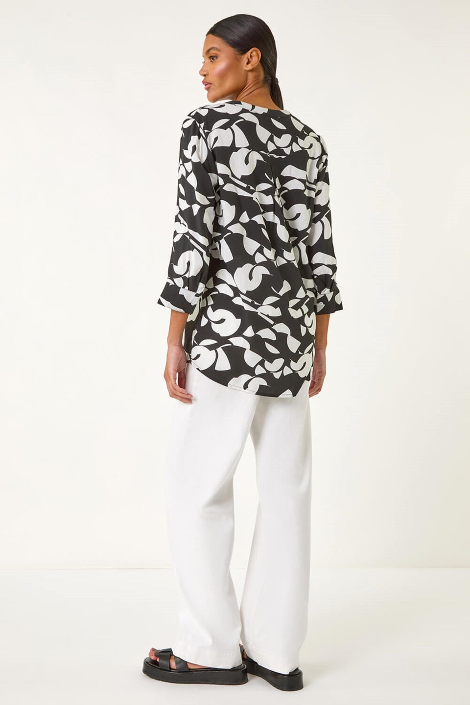 Roman Black Abstract Mono Pleat Detail Top
