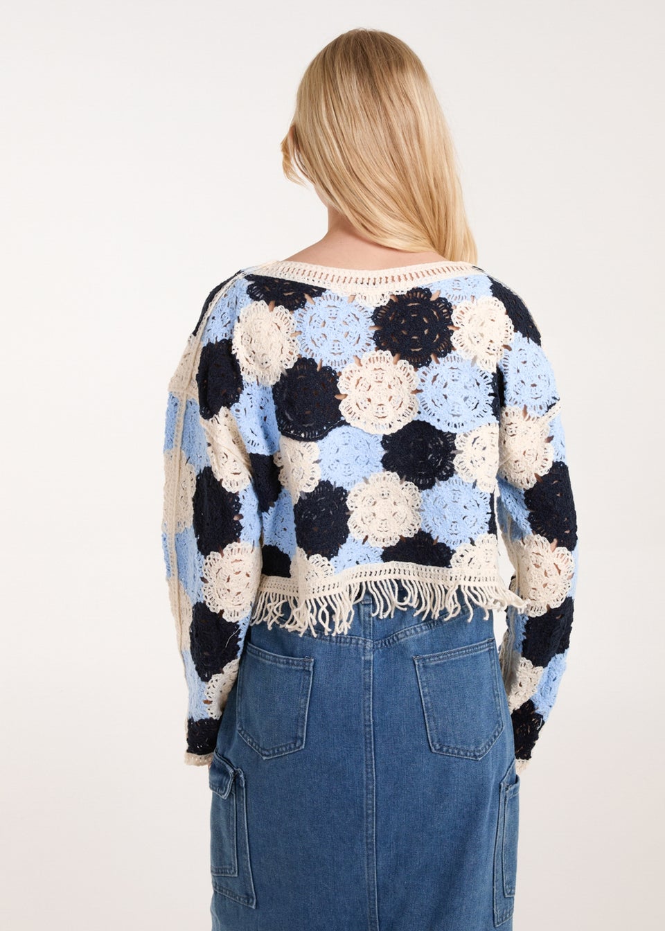 Blue Vanilla Blue Big Flower Crochet Jumper