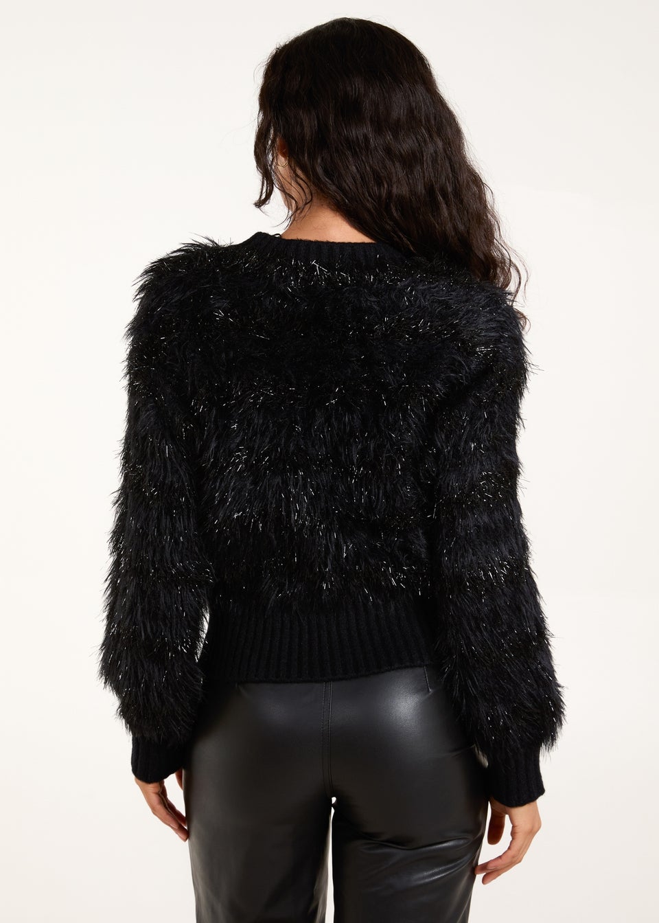 Blue Vanilla Black Fluffy Contrast Stripe Jumper