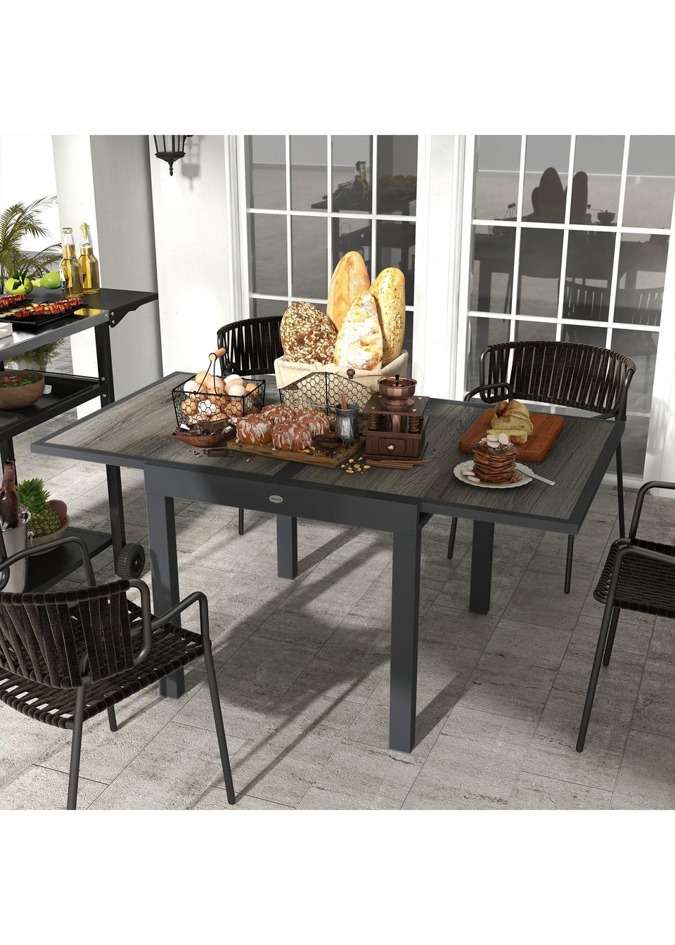 Outsunny Extendable Outdoor Dining Table Aluminium Rectangle Patio Table