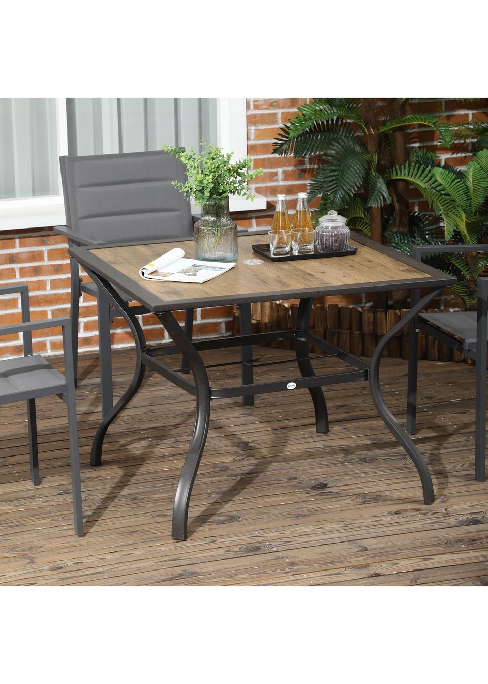 Outsunny Garden Table with Parasol Hole PC Board Tabletop for 4 Persons