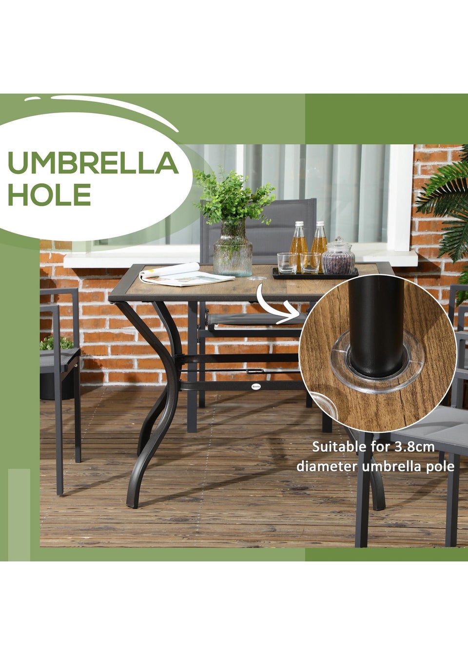 Outsunny Garden Table with Parasol Hole PC Board Tabletop for 4 Persons