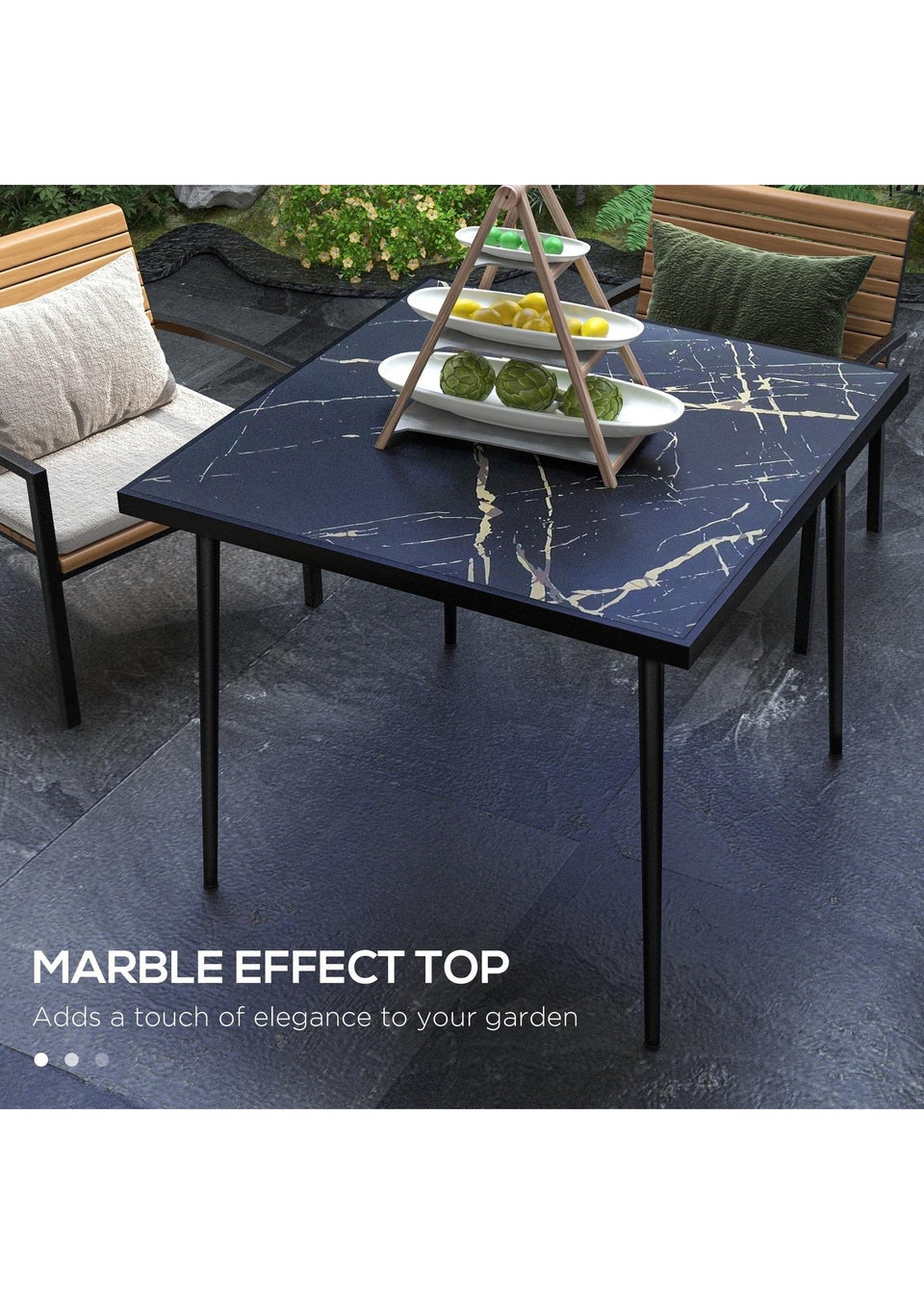 Outsunny Outdoor Dining Table for 4 with Marble Effect Tempered Glass Top