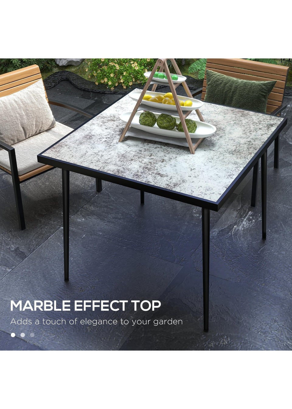 Outsunny Outdoor Dining Table for 4 with Marble Effect Tempered Glass Top