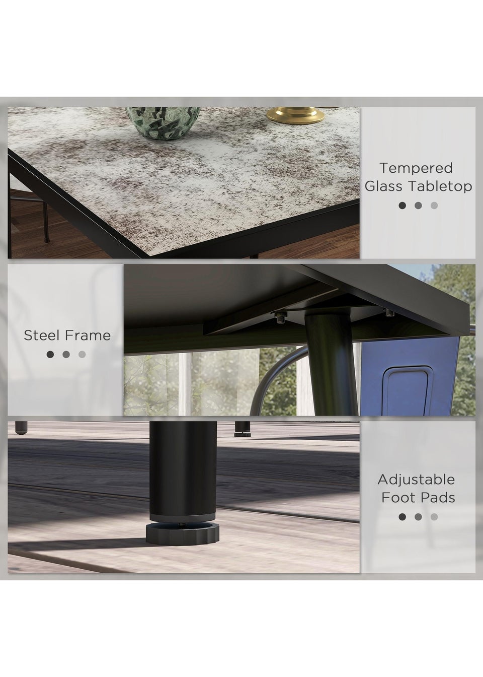 Outsunny Outdoor Dining Table for 4 with Marble Effect Tempered Glass Top