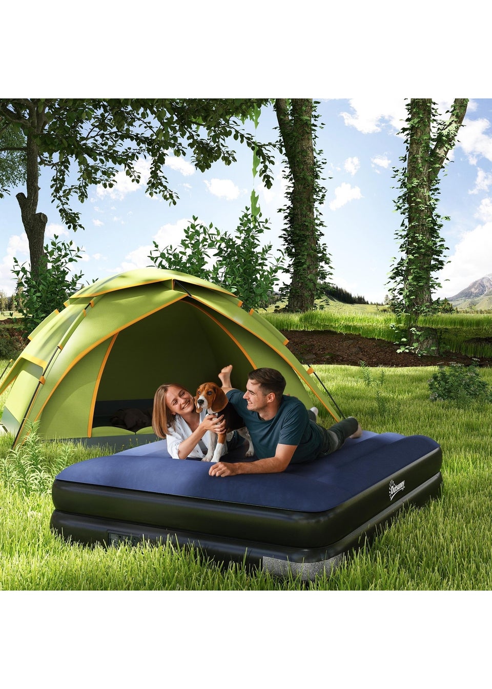 Outsunny King Inflatable Mattress with Electric Pump & Integrated Pillow