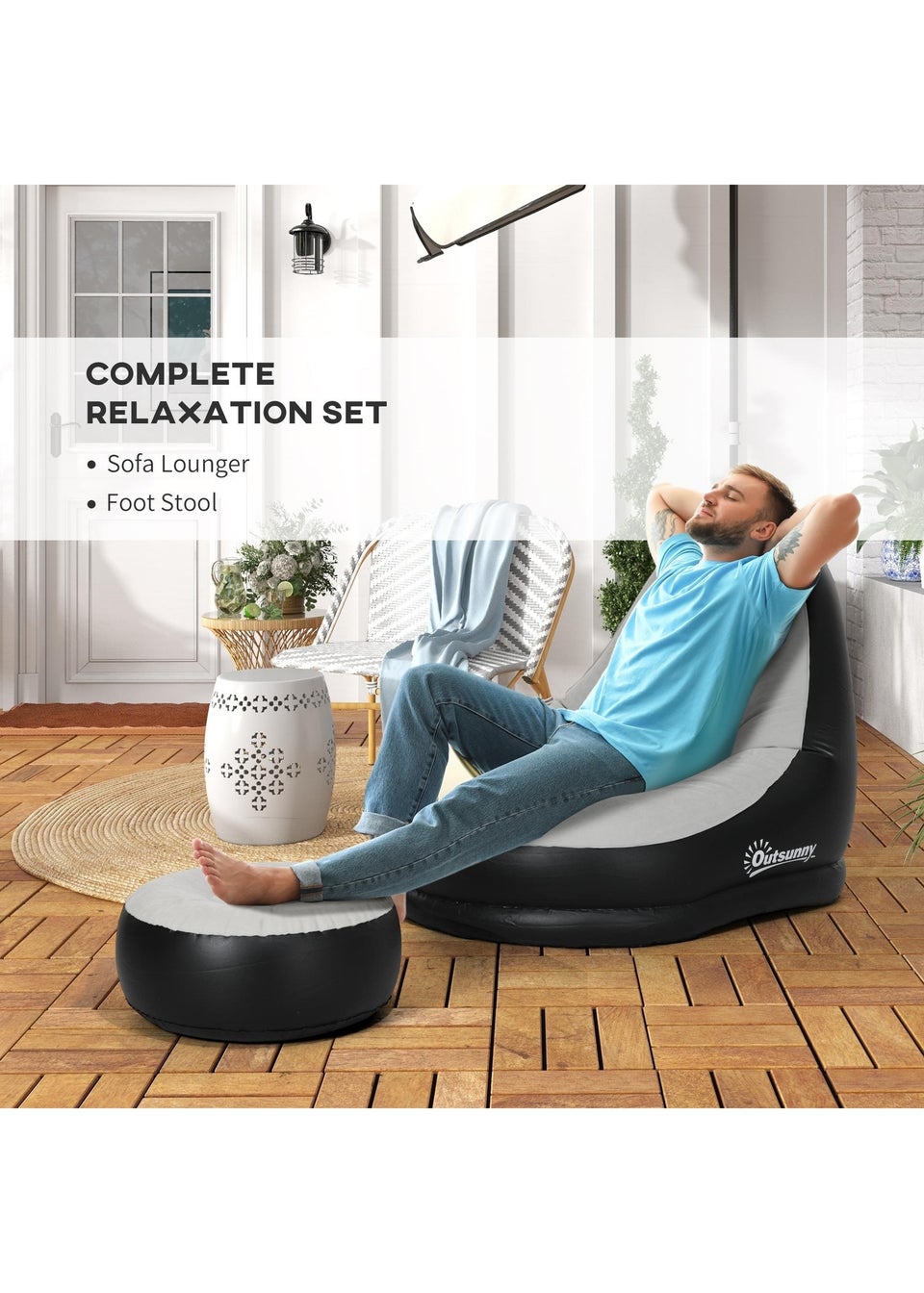 Outsunny Inflatable Chair & Foot Stool for Gaming, Reading, & Watching
