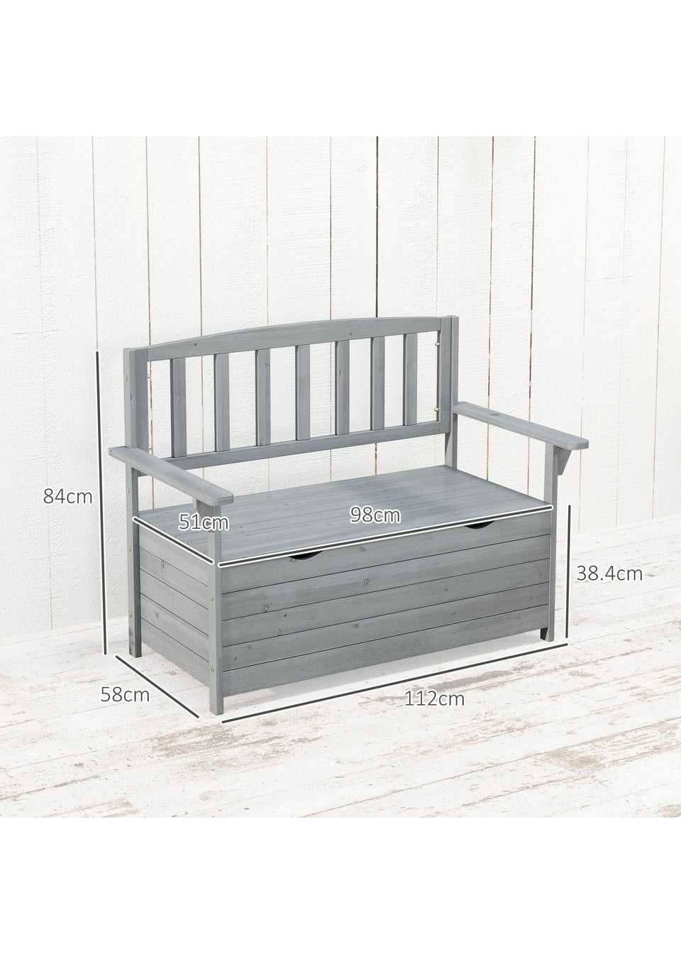 Outsunny Garden Storage Bench 2 Seater Fir Wood Outdoor Bench