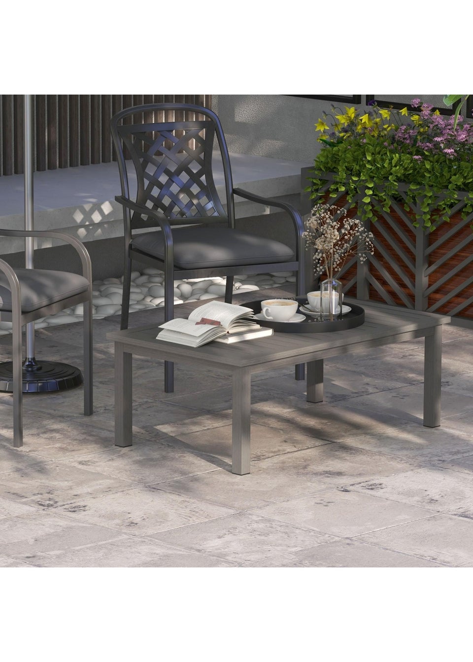 Outsunny Outdoor Coffee Table Patio Table with Brown Wood Grain Effect