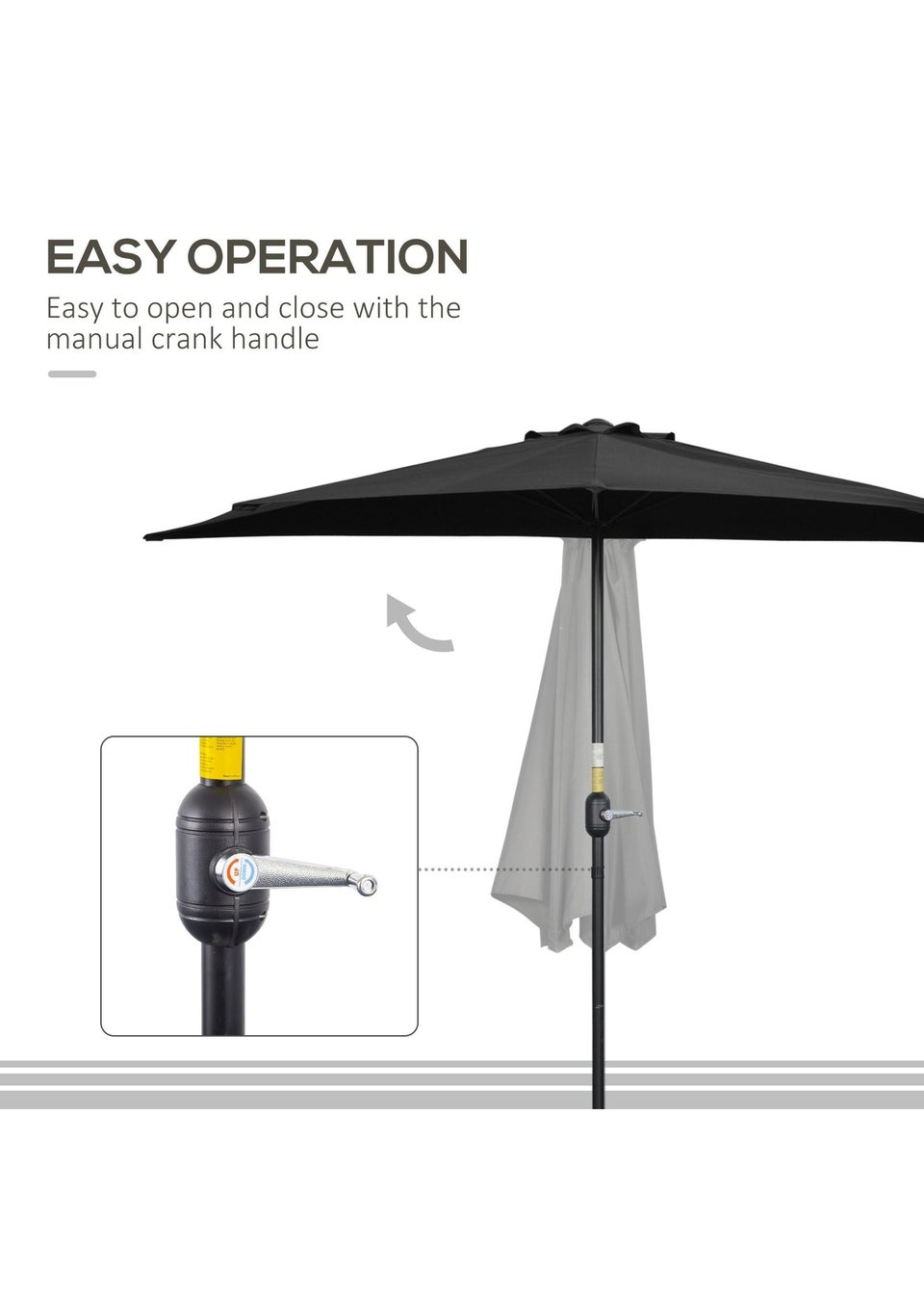 Outsunny 2.7m Metal Frame Garden Furniture Parasol Half Round Umbrella