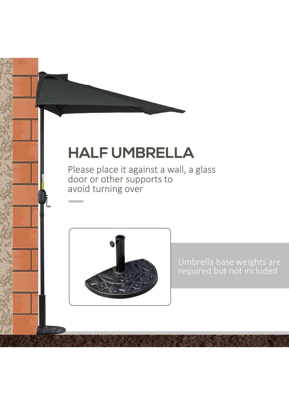 Outsunny 2.7m Metal Frame Garden Furniture Parasol Half Round Umbrella