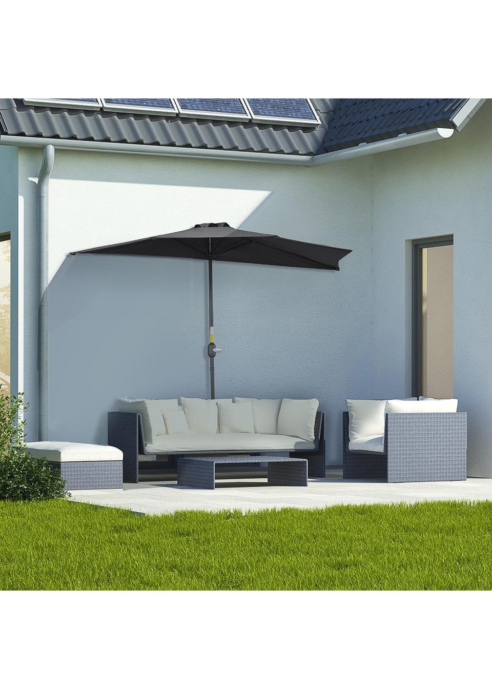 Outsunny 2.7m Metal Frame Garden Furniture Parasol Half Round Umbrella
