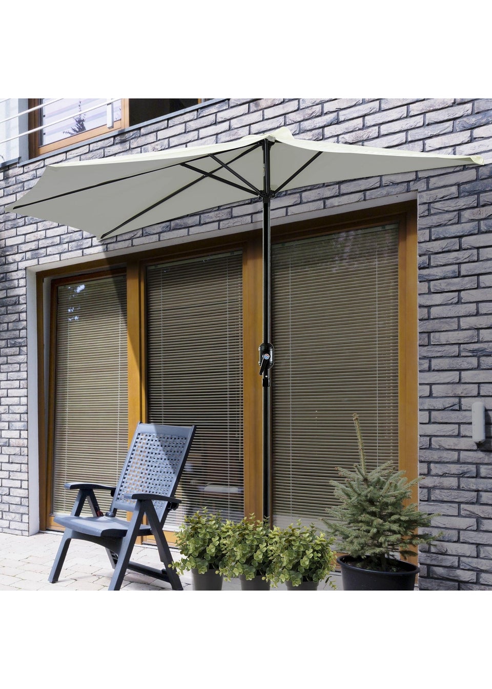 Outsunny Metal Frame Garden Furniture Parasol Half Round Umbrella