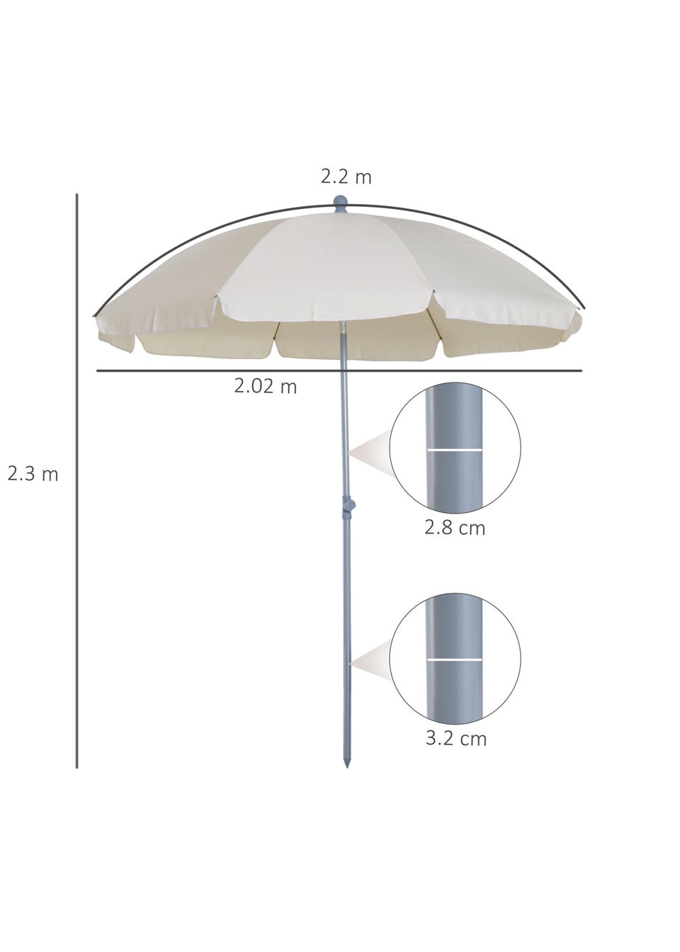 Outsunny Tilt Garden Parasol Beach Umbrella Patio Sun Shade