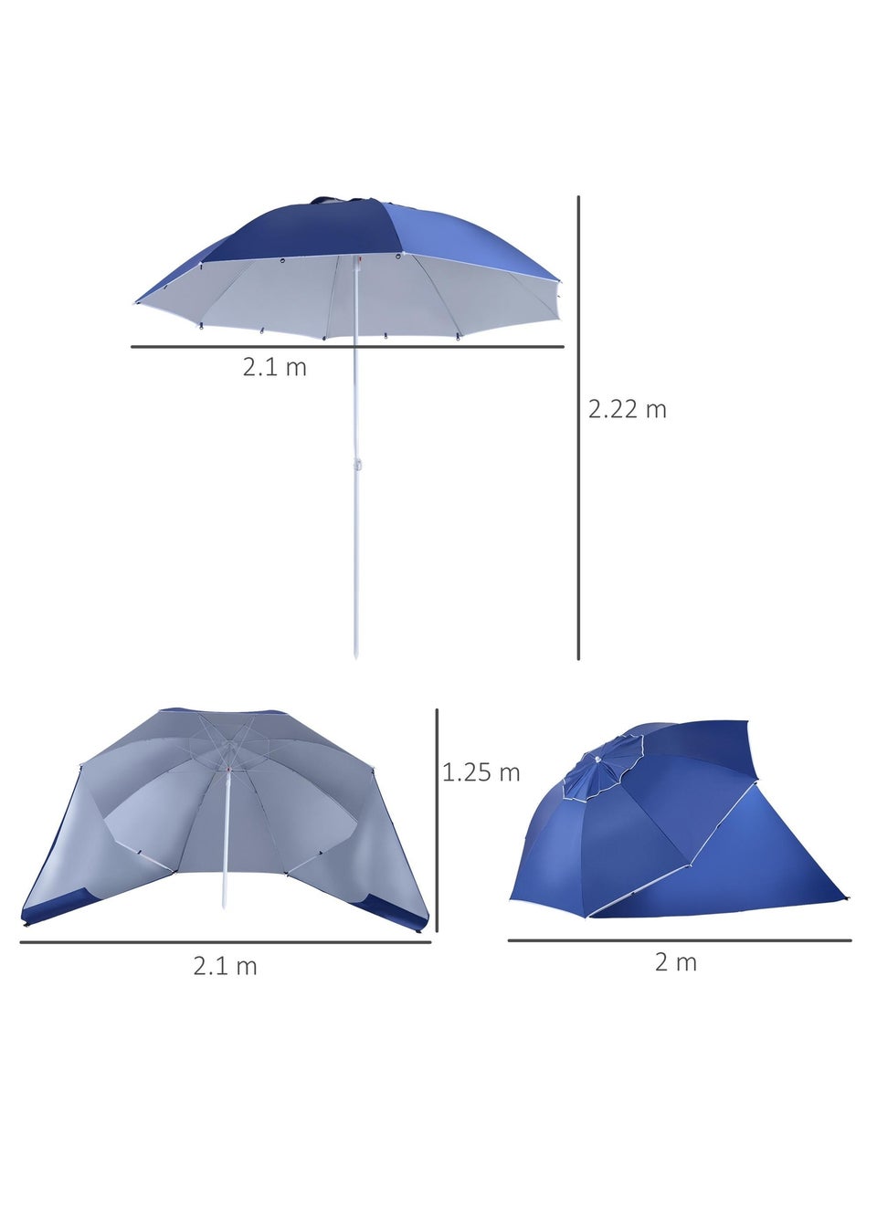 Outsunny Beach Umbrella Sun Shelter 2 in 1 Umbrella UV Protection