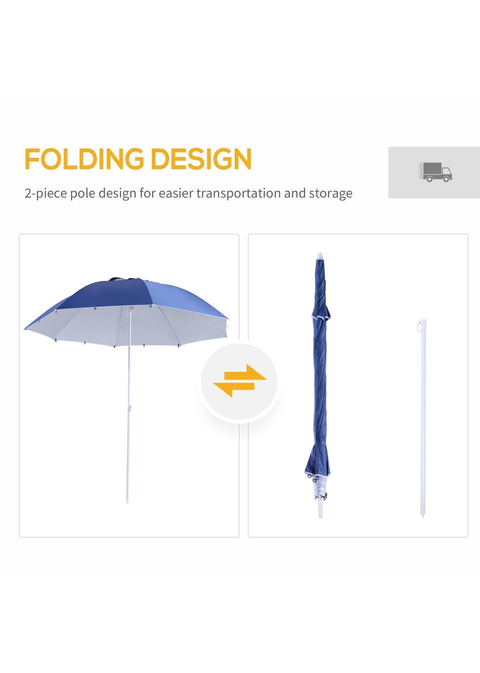 Outsunny Beach Umbrella Sun Shelter 2 in 1 Umbrella UV Protection