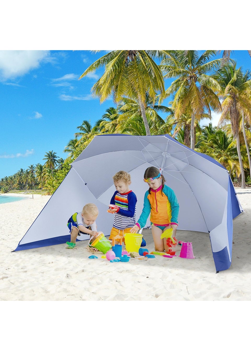 Outsunny Beach Umbrella Sun Shelter 2 in 1 Umbrella UV Protection