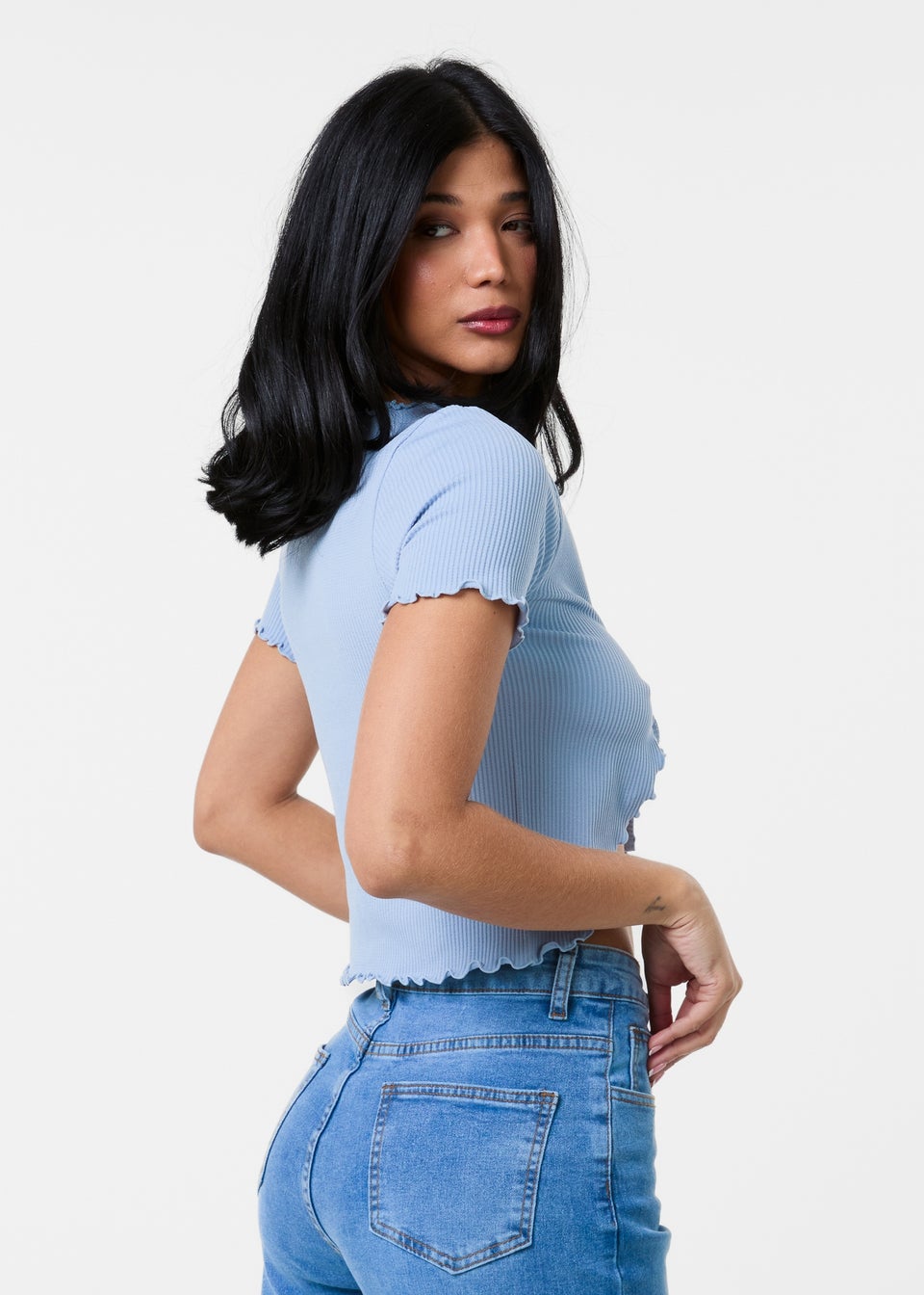 Pink Vanilla Blue Lettuce Hem Tie Front Top