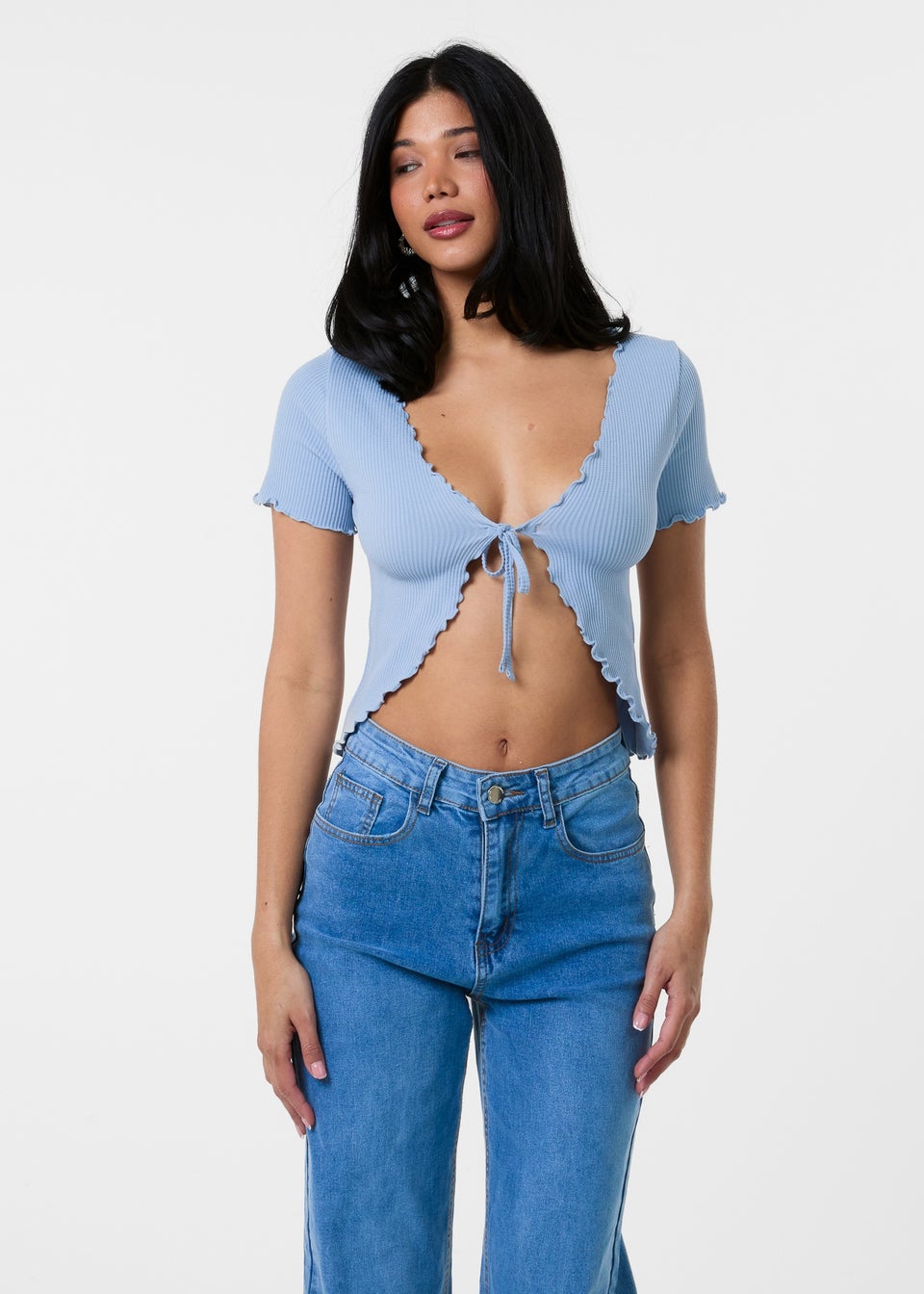Pink Vanilla Blue Lettuce Hem Tie Front Top