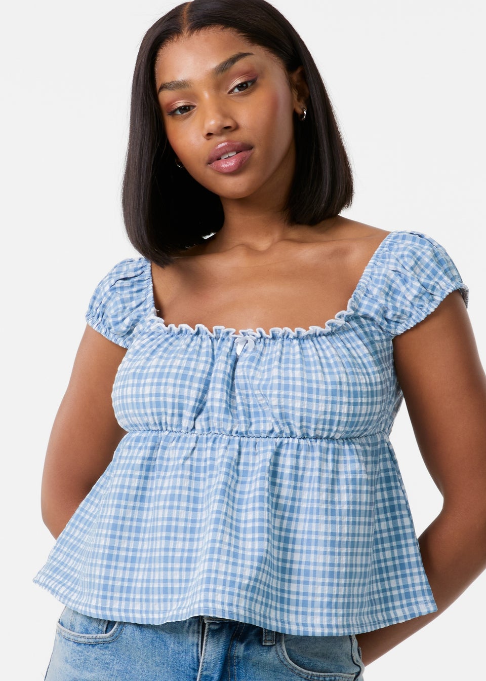 Pink Vanilla Blue Milkmaid Crop Top
