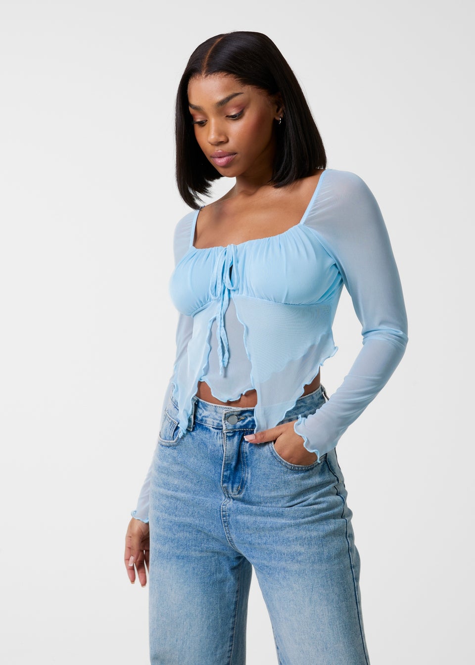 Pink Vanilla Blue Long Sleeve Mesh Butterfly Top