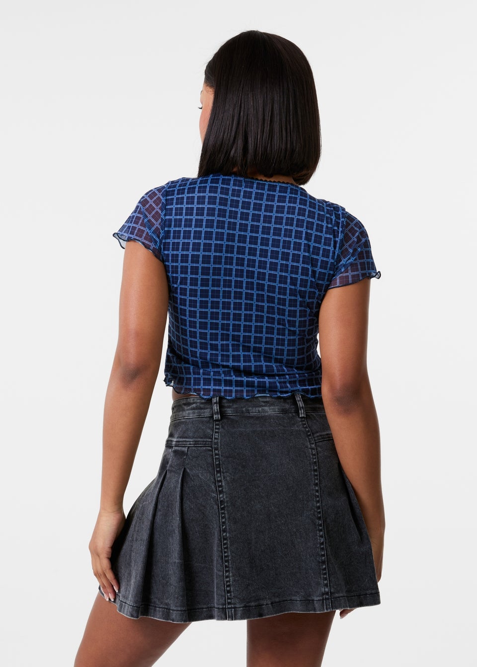 Pink Vanilla Blue Check Cap Sleeve Crop Top