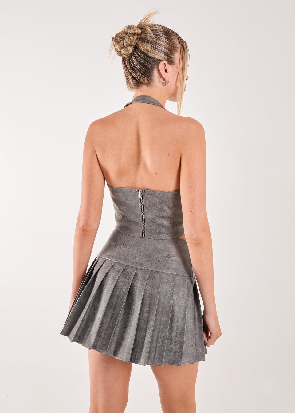Pink Vanilla Black Washed PU Tie Detail Corset Top
