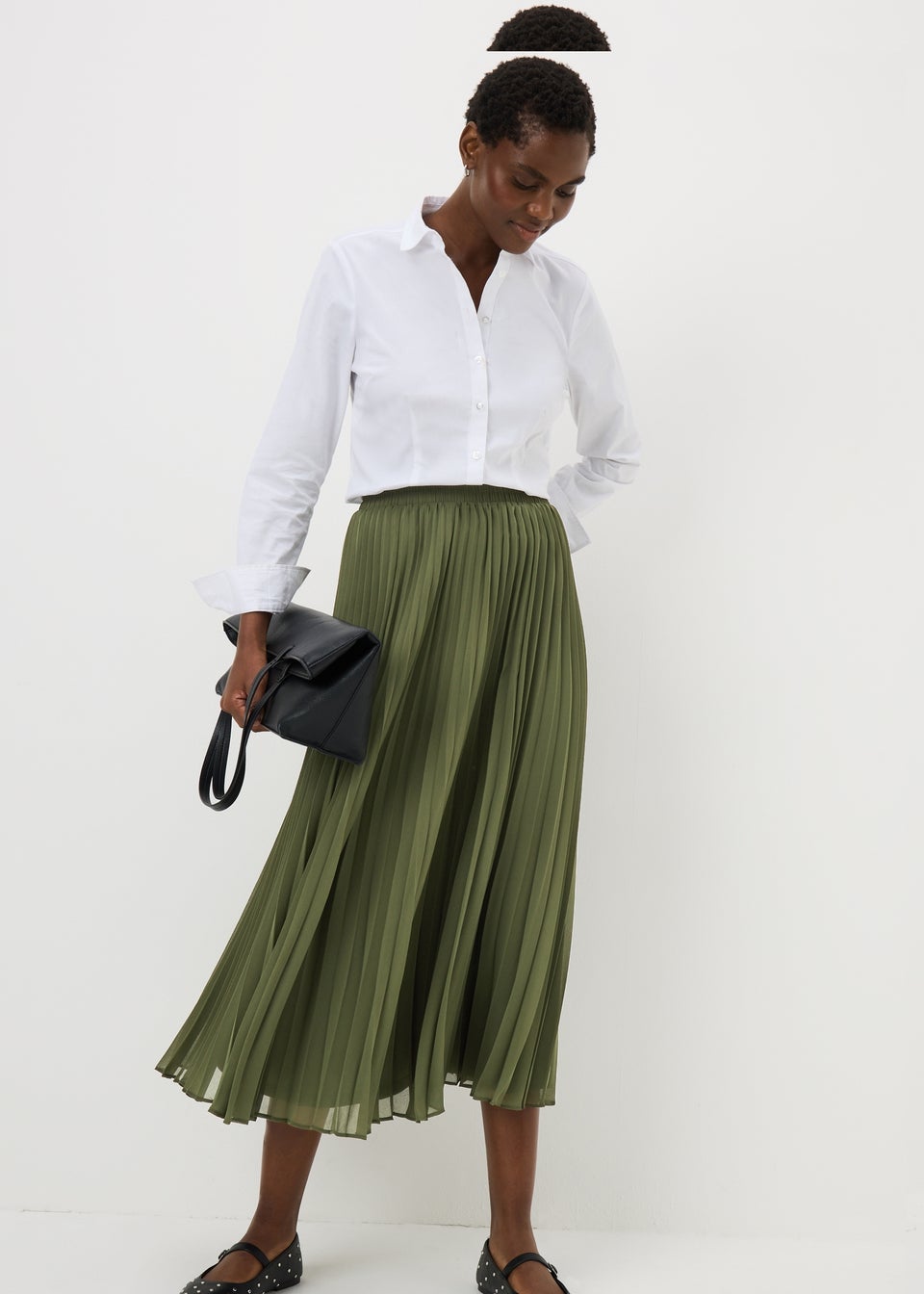 Green Pleated Midi Skirt