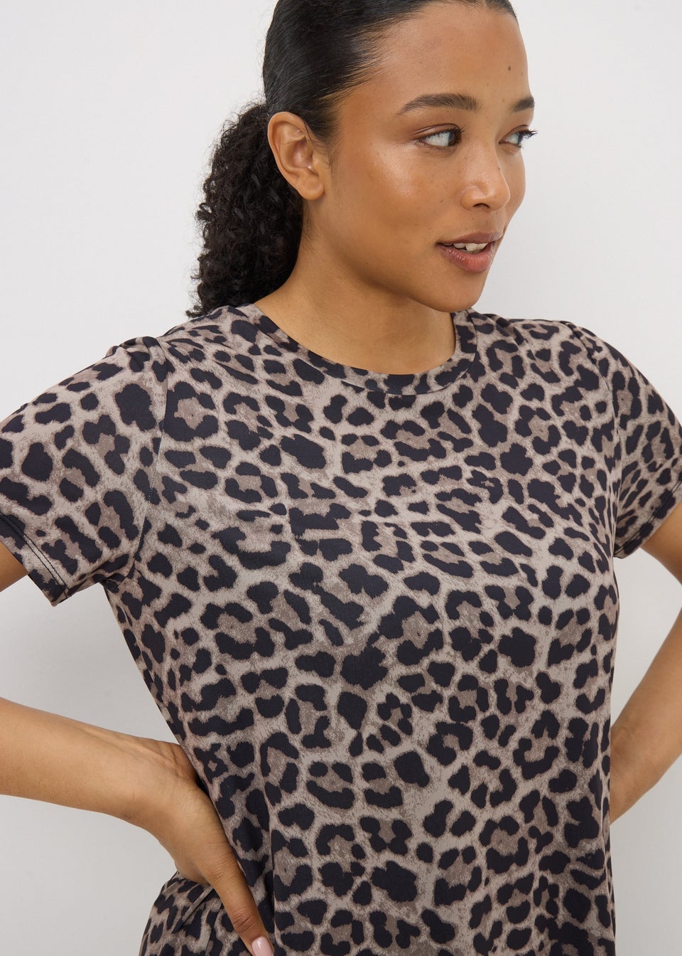 Brown Animal Print Longline T-Shirt