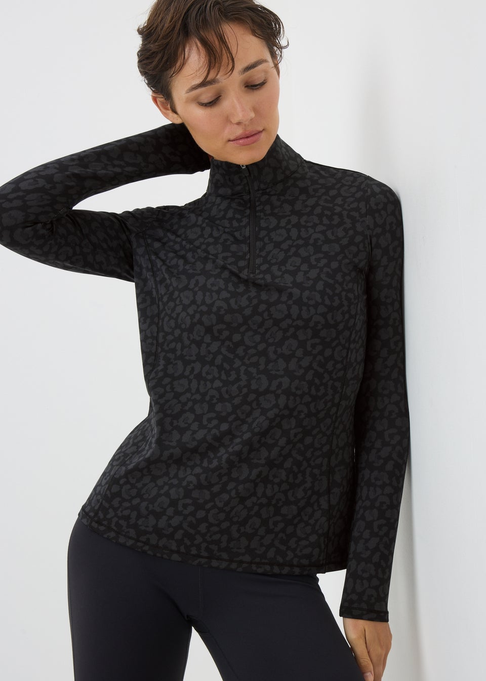 Souluxe Black Leopard Half Zip Top