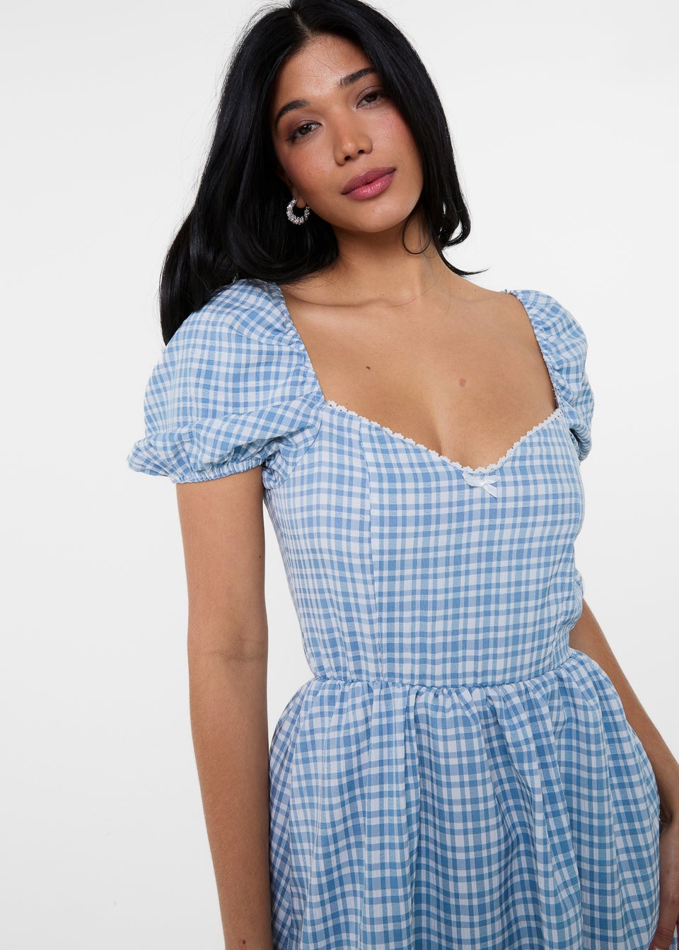 Pink Vanilla Blue Puff Sleeve Gingham Dress