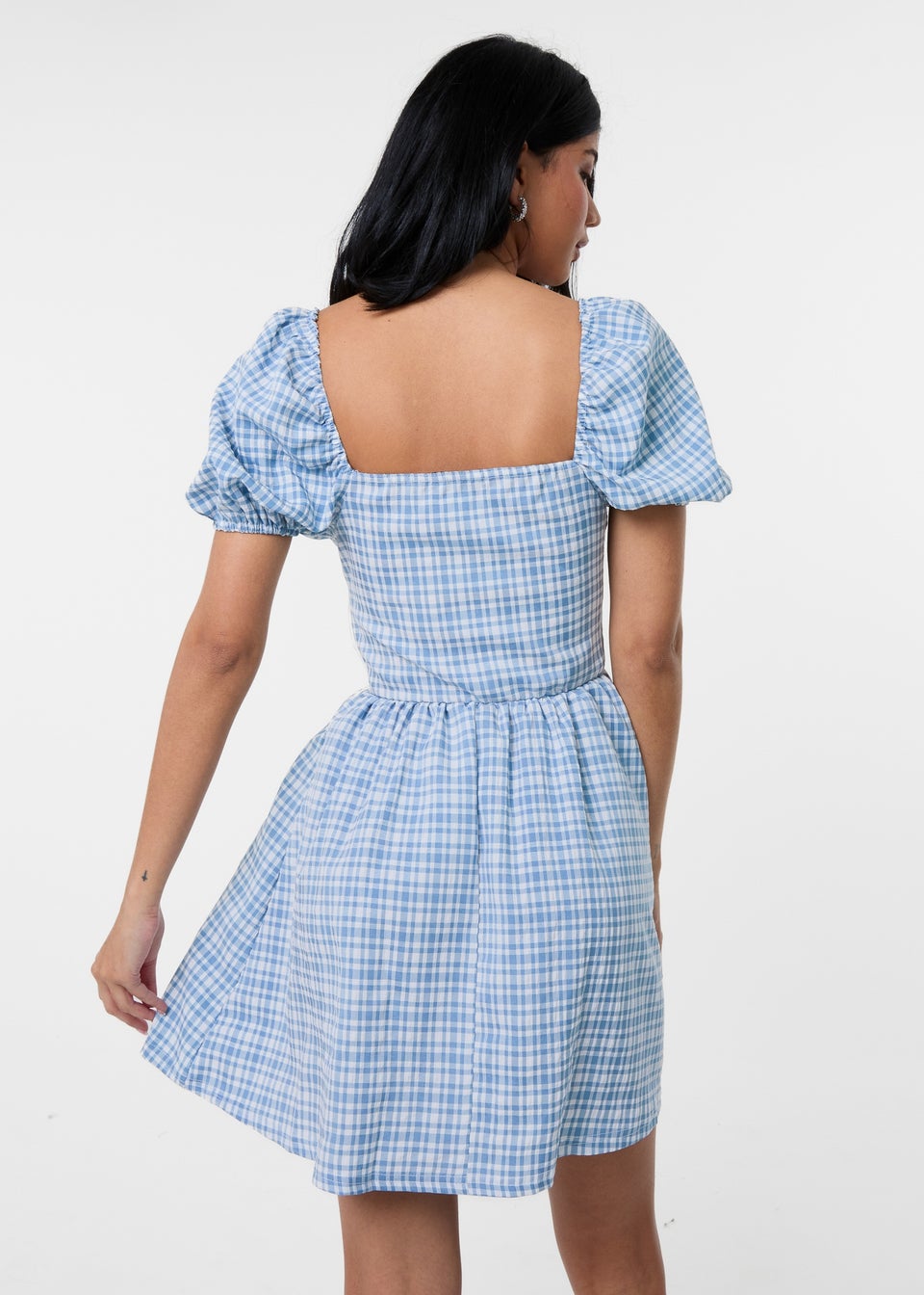 Pink Vanilla Blue Puff Sleeve Gingham Dress