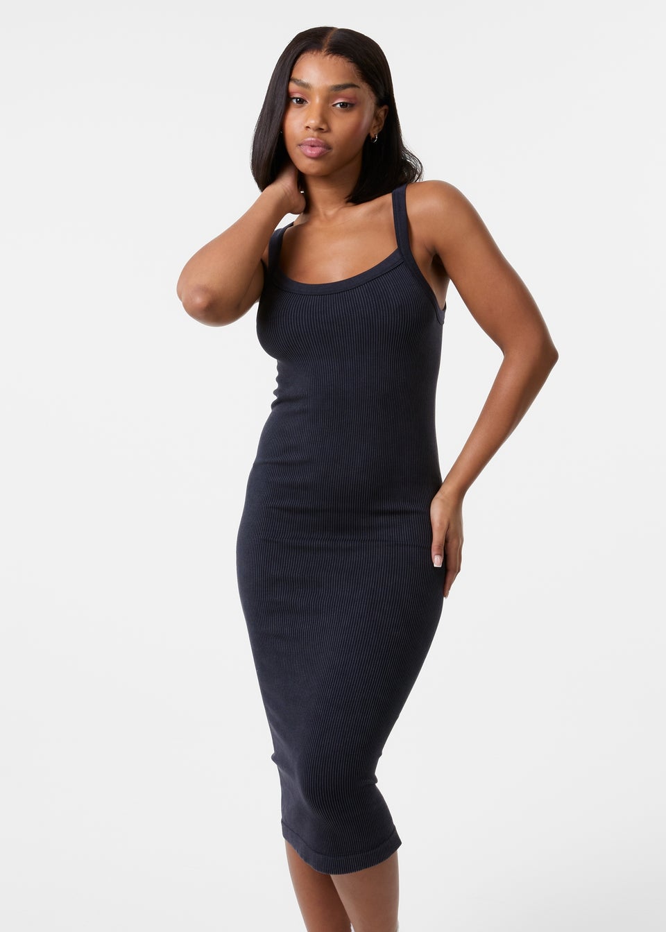 Pink Vanilla Black Washed Ribbed Racer Dress