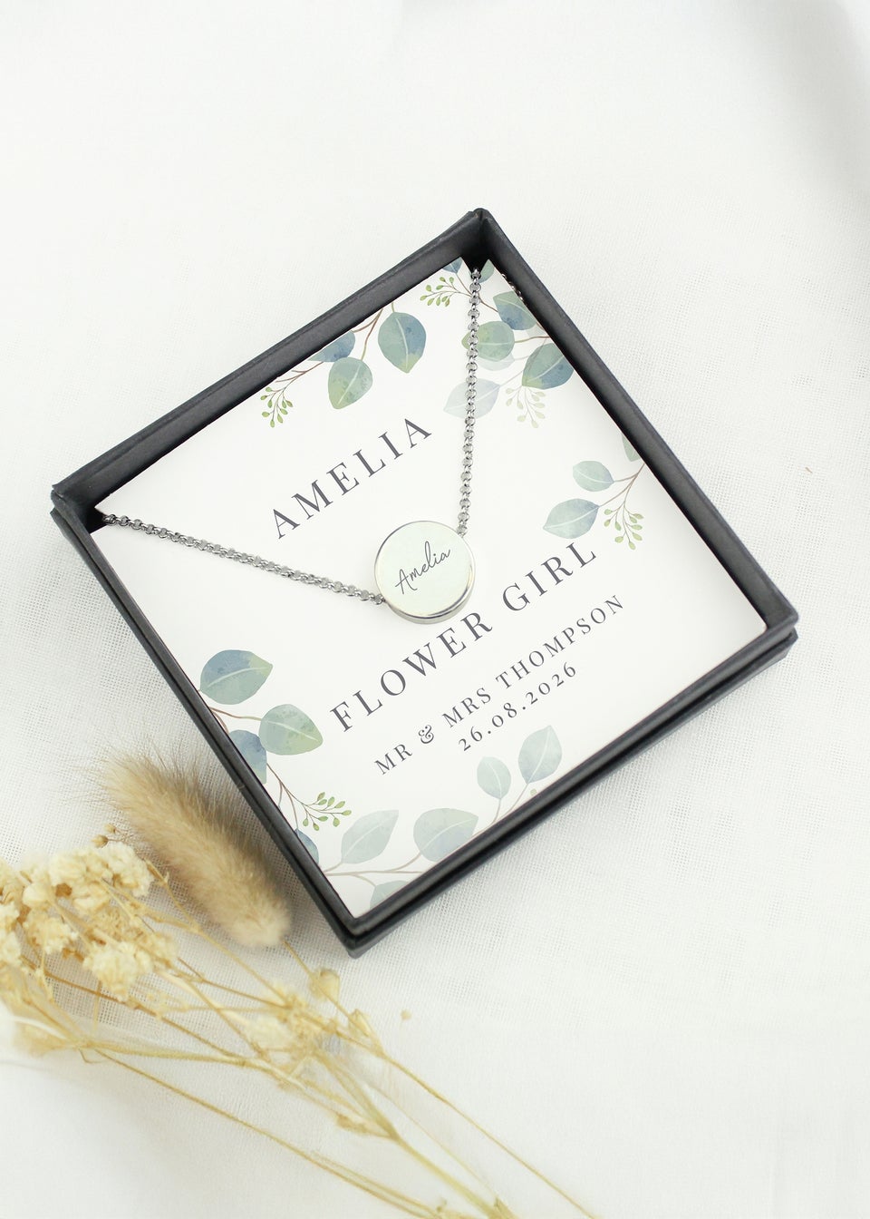 Personalised Memento Company Botanical Sentiment Tone Necklace and Box