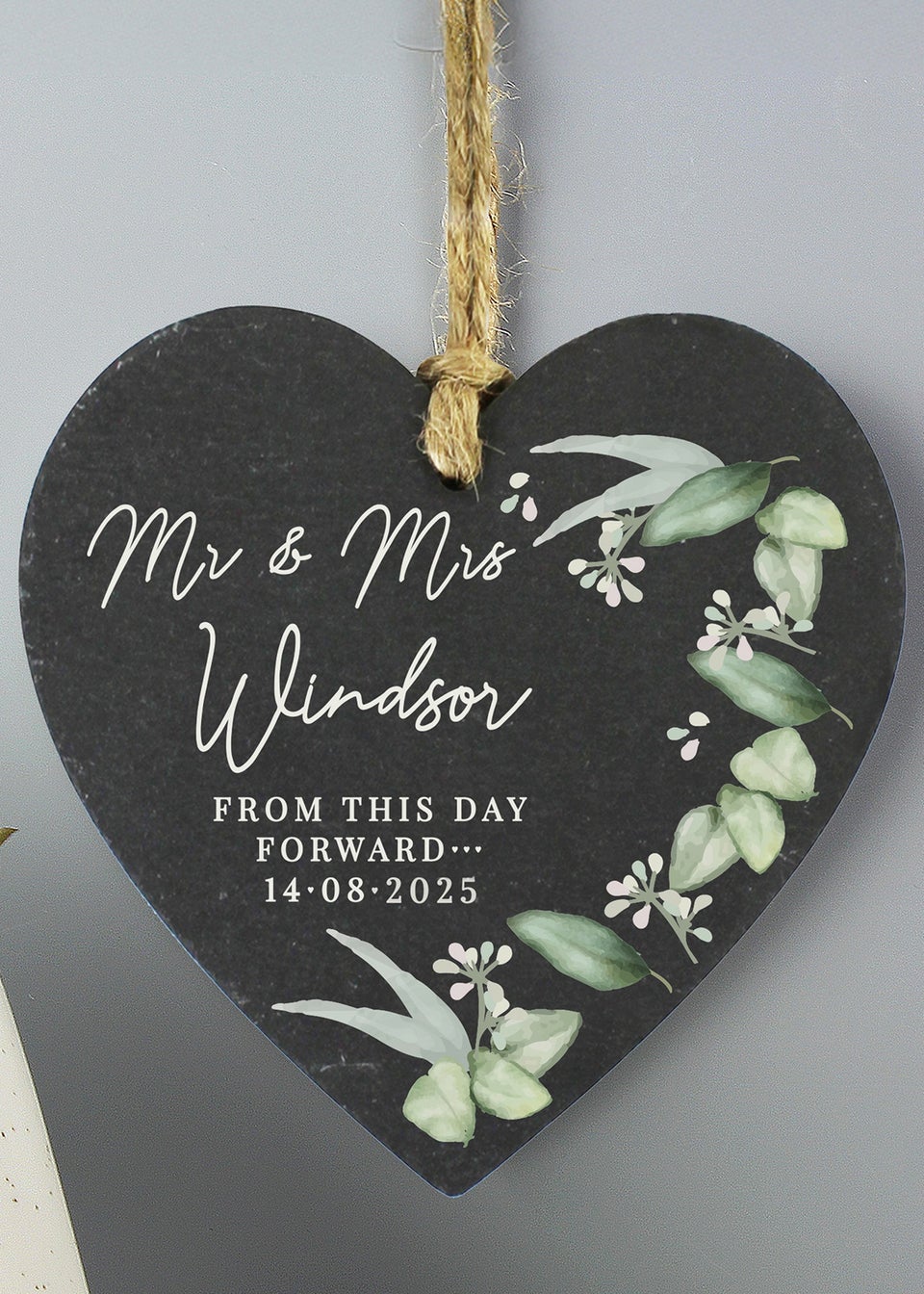 Personalised Memento Company Botanical Slate Heart Decoration
