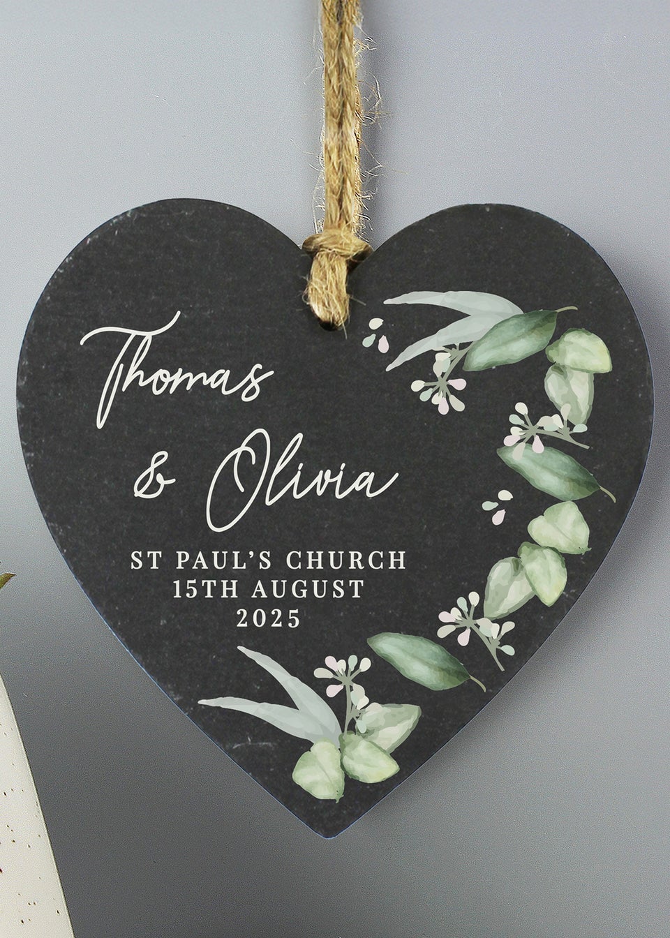 Personalised Memento Company Botanical Slate Heart Decoration