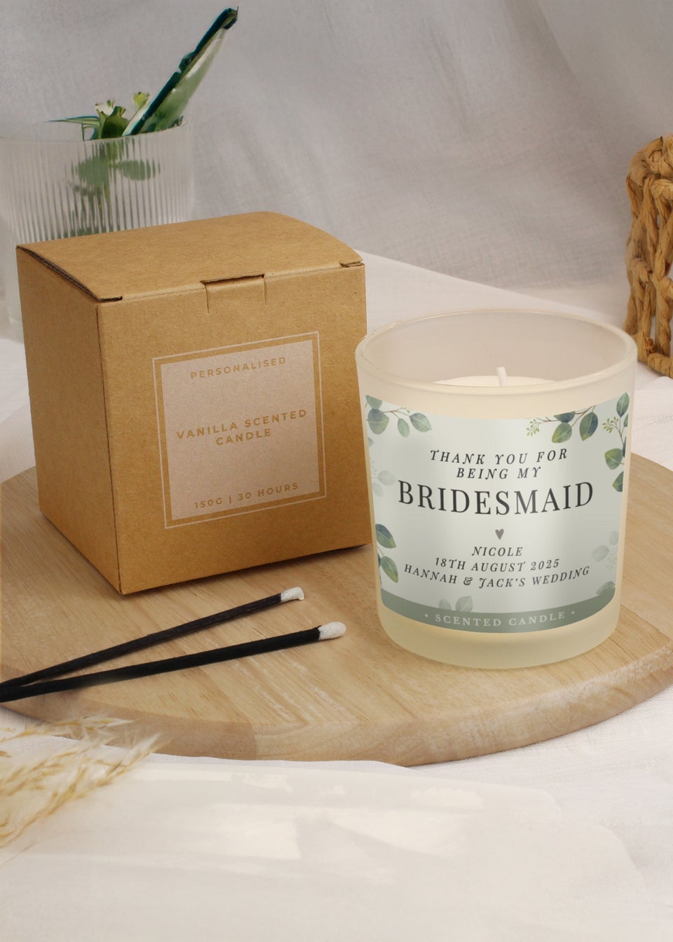 Personalised Memento Company Botanical Wedding Party Jar Candle
