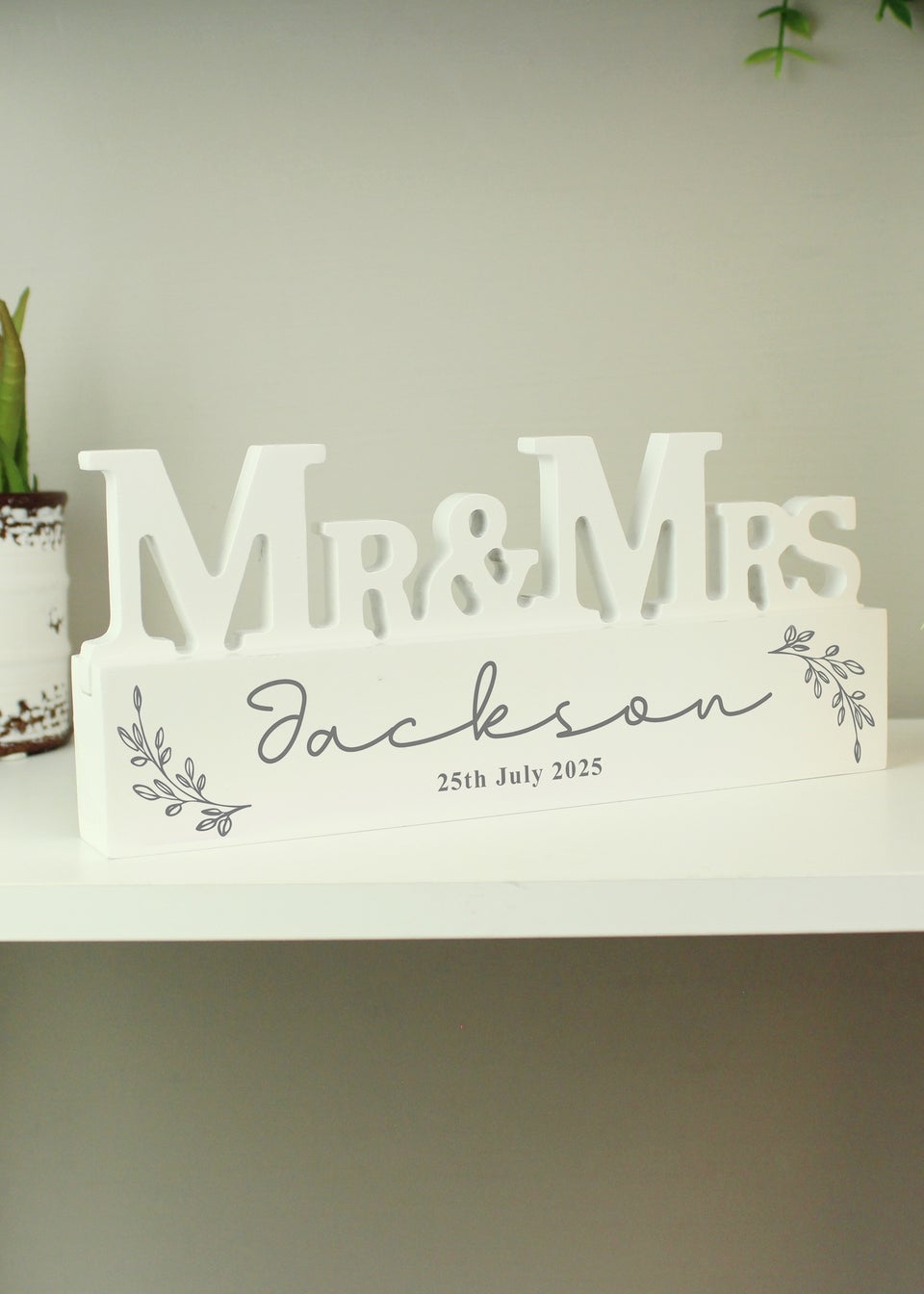 Personalised Memento Company Leaf Wooden Mr & Mrs Ornament