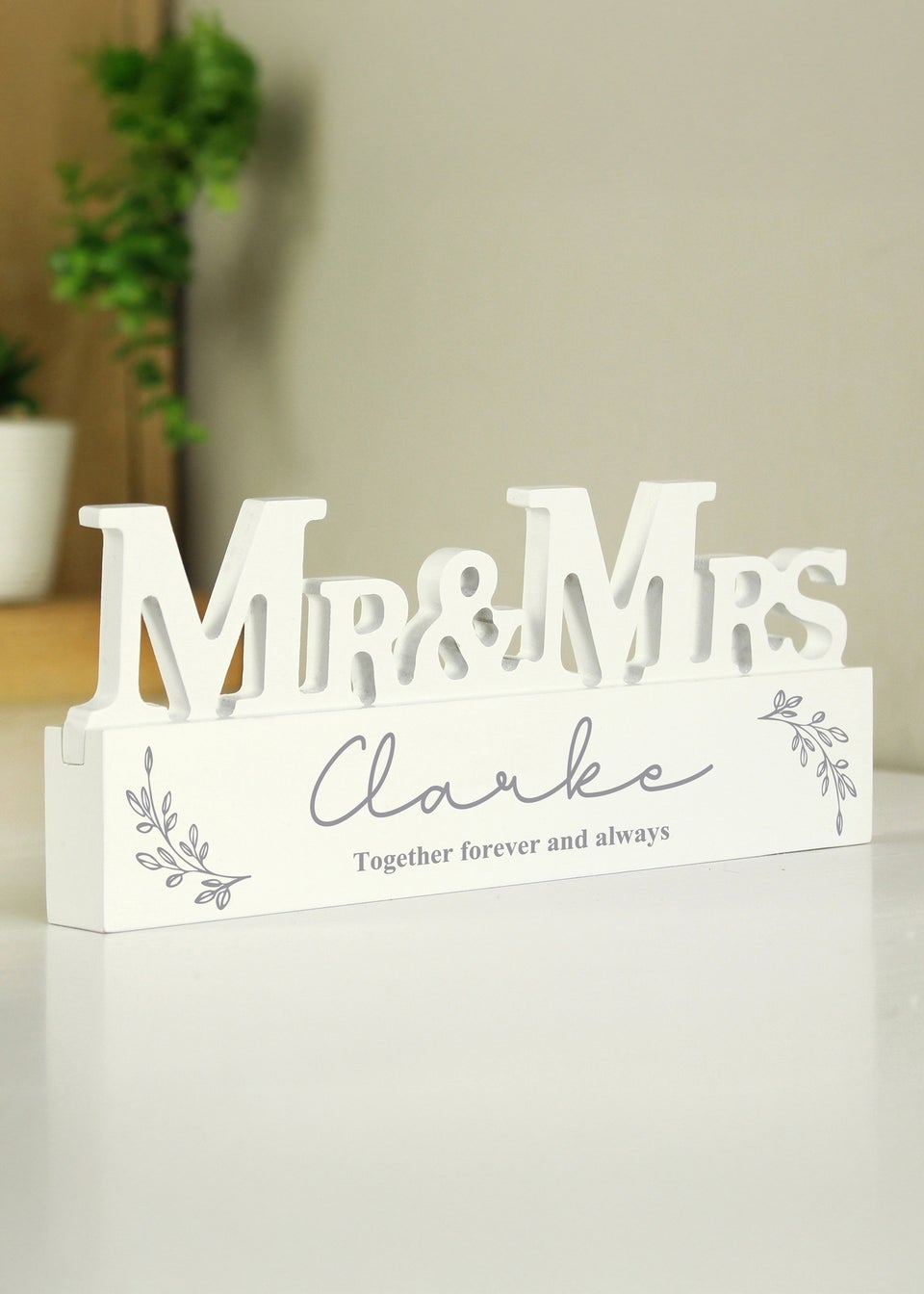Personalised Memento Company Leaf Wooden Mr & Mrs Ornament