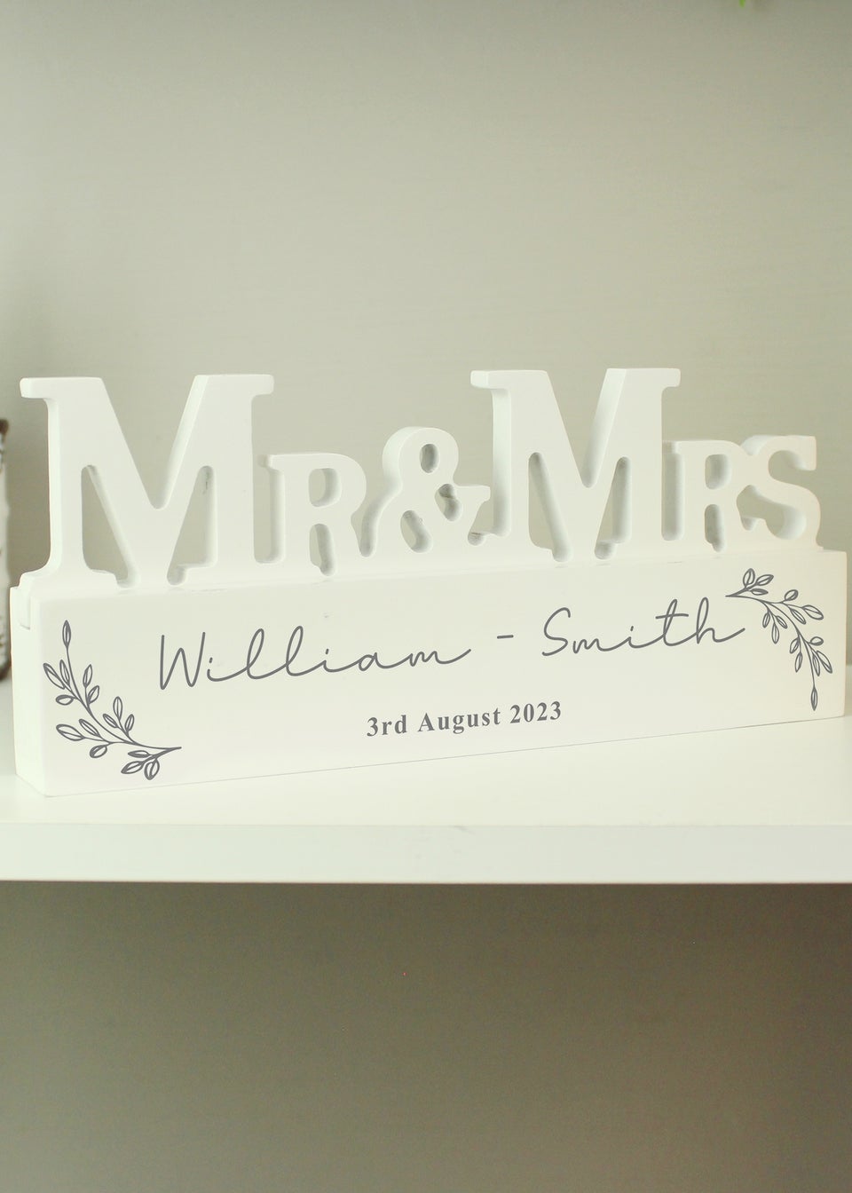 Personalised Memento Company Leaf Wooden Mr & Mrs Ornament